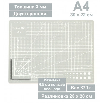 Набор серых ковриков (матов) для резки А2, A3, A4 двусторонние, самовосстанавливающиеся, 3-слойные, серые